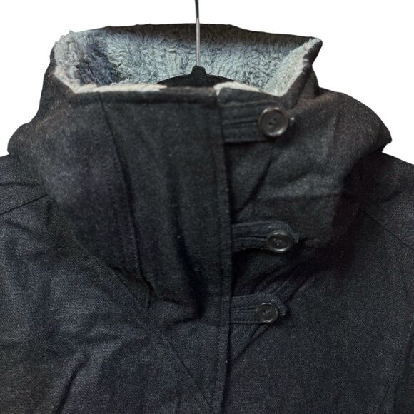 Patagonia Vegabunda Reversible Coat Jacket M Black Gray Merino Wool Blend Hooded - Picture 5 of 12